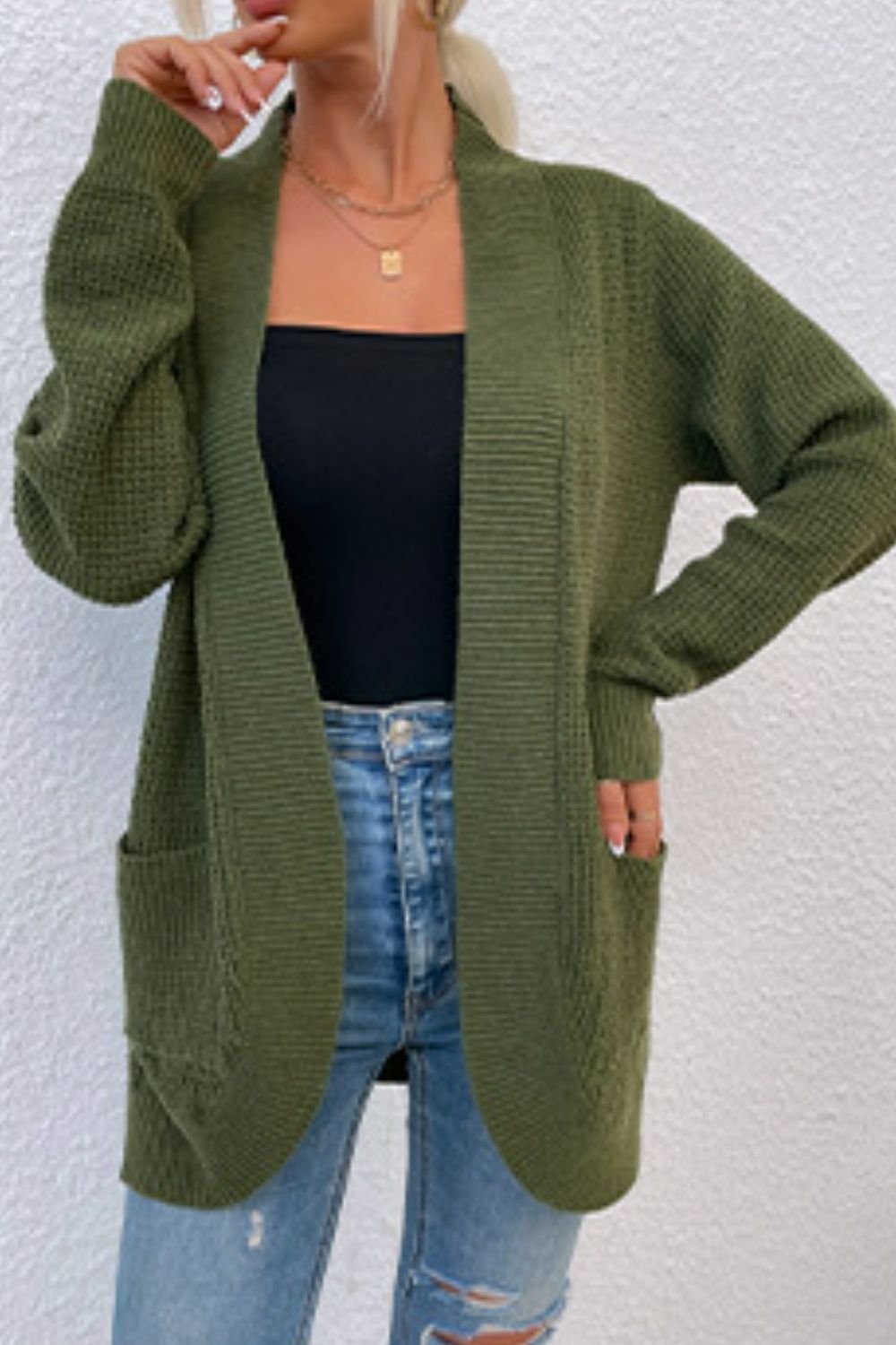 Kendall Open Front Rib-Knit Cardigan with Pockets