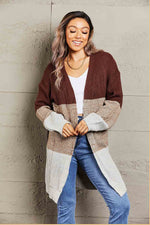 Savannah Woven Right Color Block Rib-Knit Longline Cardigan