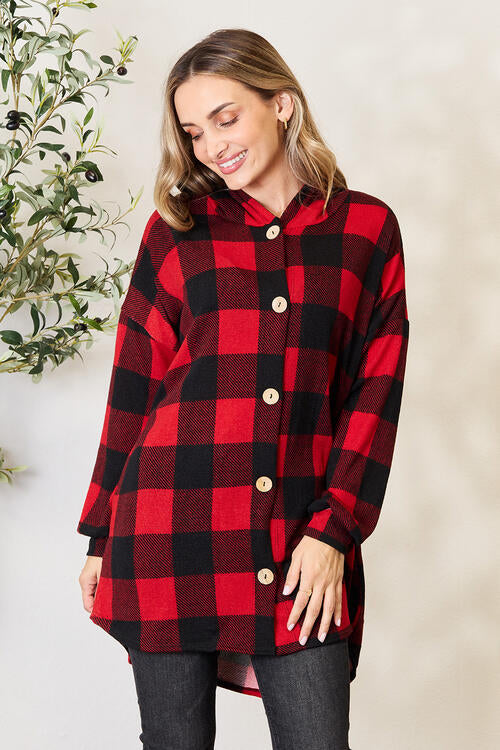 Bridget Plaid Button Front Hooded Shirt