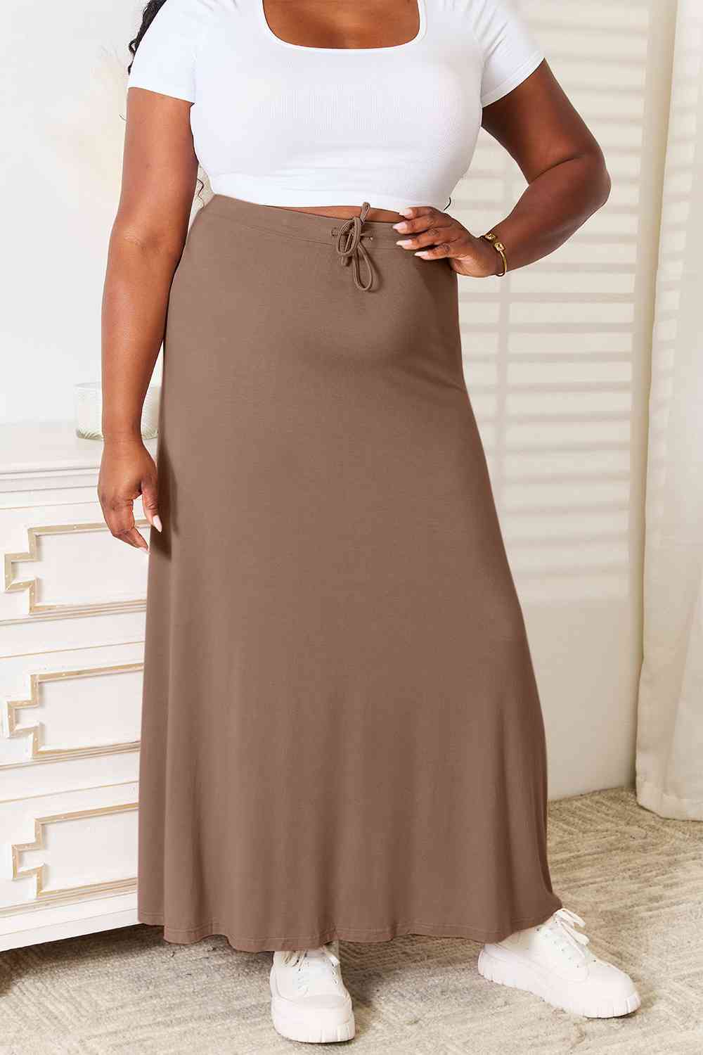 Reya Soft Rayon Drawstring Waist Maxi Skirt Rayon