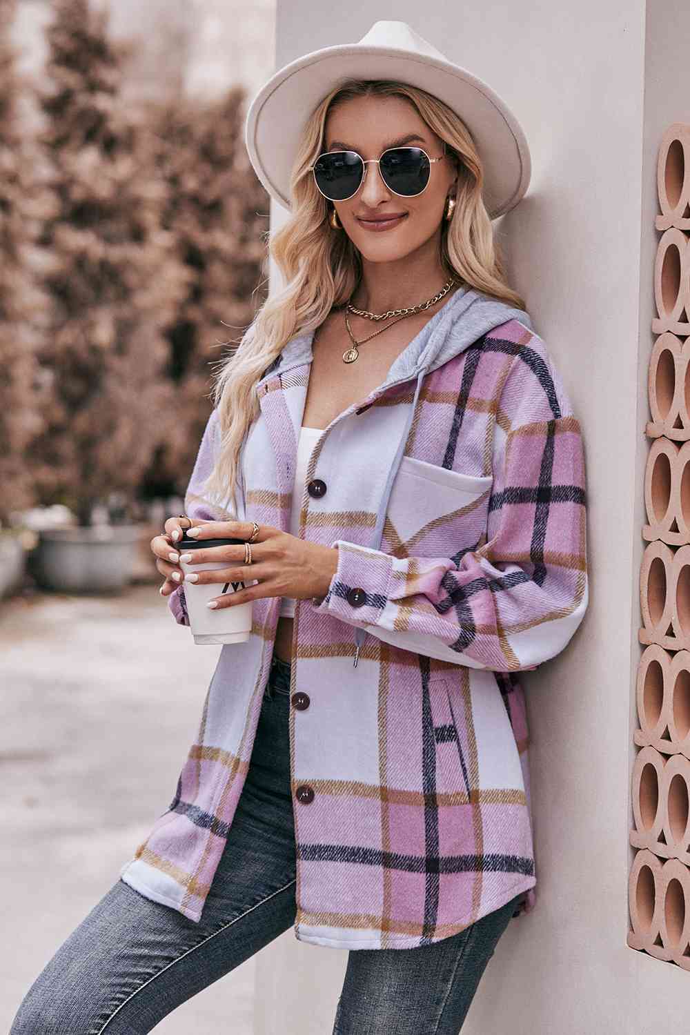 Ciara Plaid Dropped Shoulder Hooded Jacket