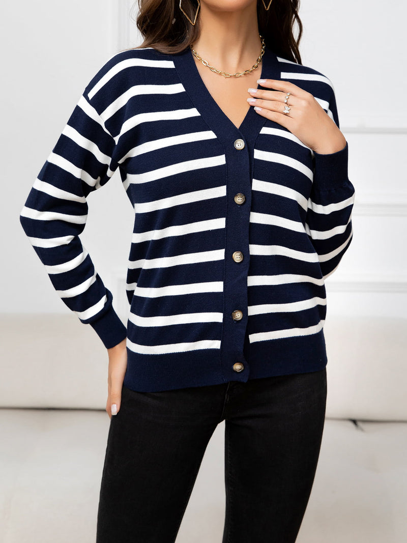 Cristal Striped Dropped Shoulder Knit Cardigan