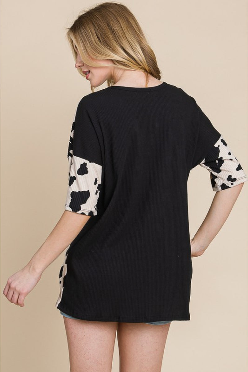 Rodeo Love Ribbed Animal Contrast Tee