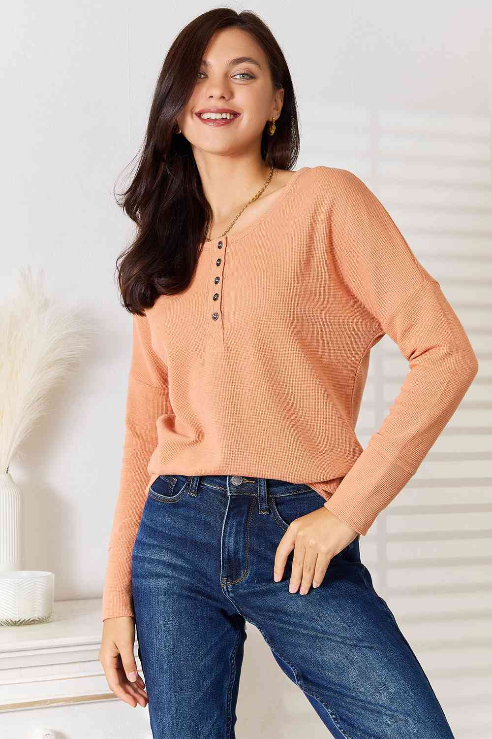 Hilary Half Button Long Sleeve Top