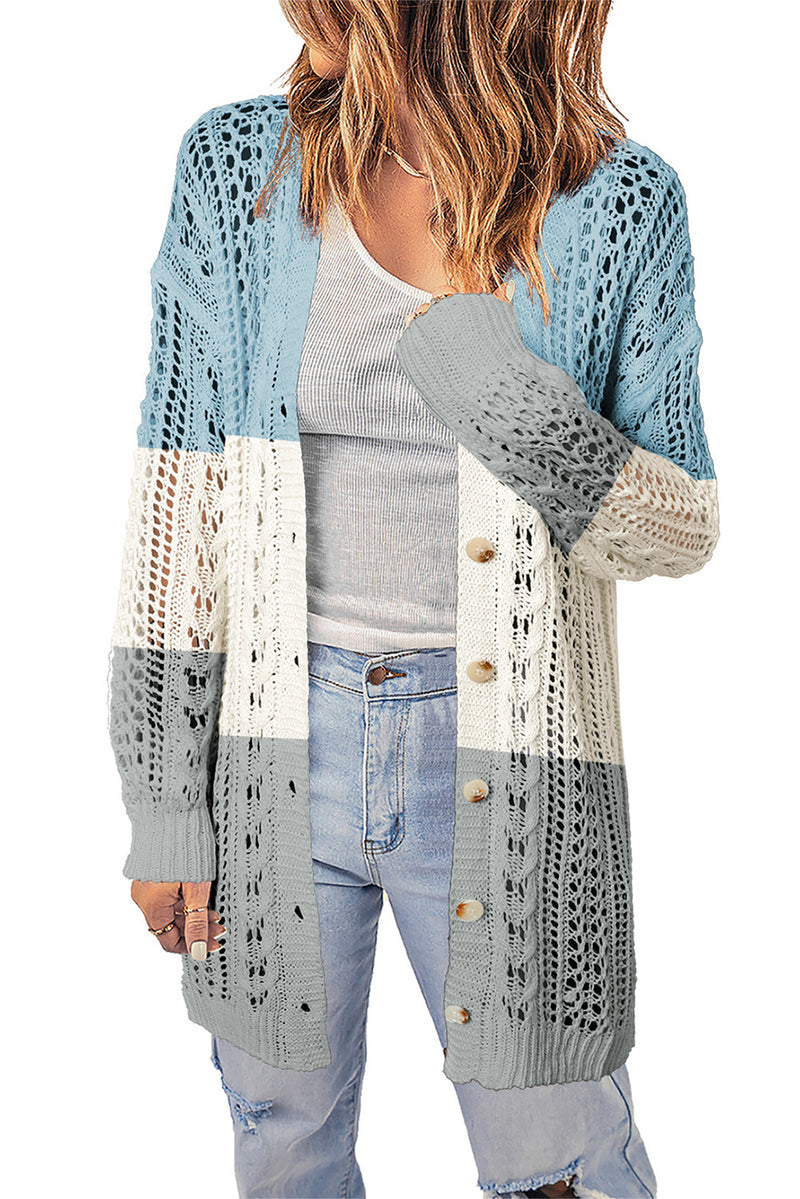 Evenly Openwork Ribbed Cuff Longline Cardigan