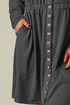 Plus Button Front Elastic Waist Long Sleeve Dress