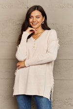 Madelyn Buttoned Dropped Shoulder Raw Hem Sweater