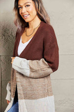 Savannah Woven Right Color Block Rib-Knit Longline Cardigan