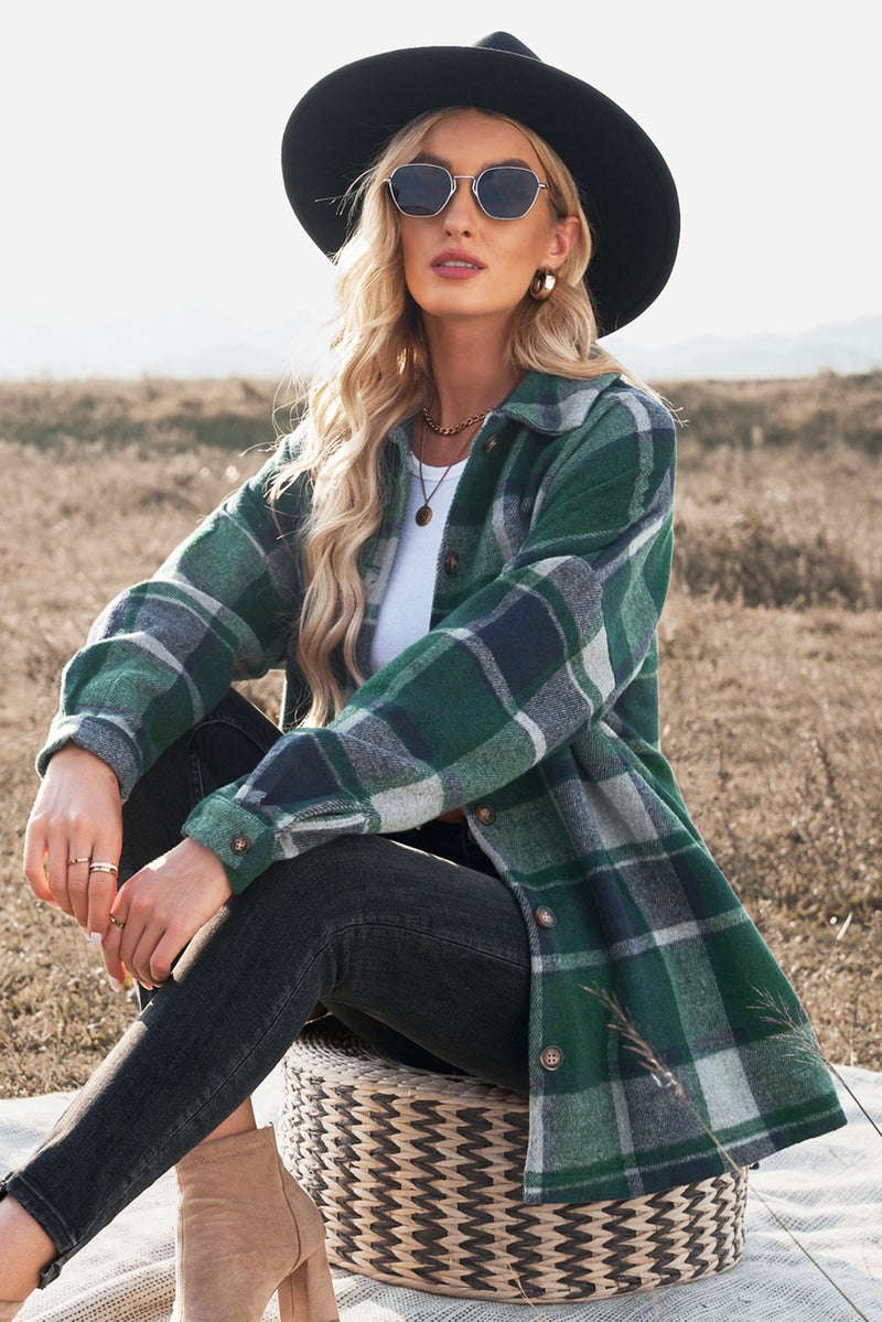 Plaid Dropped Shoulder Pocketed Shirt Jacket- 5 Colors