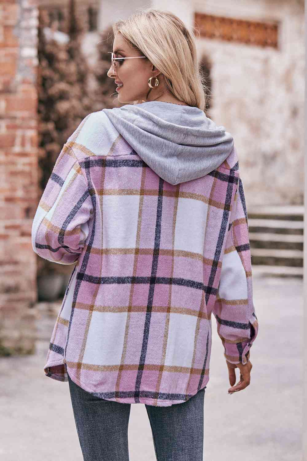 Ciara Plaid Dropped Shoulder Hooded Jacket