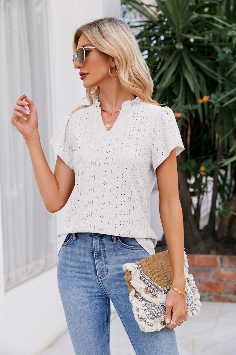 Josephine Notched Neck Puff Sleeve Blouse