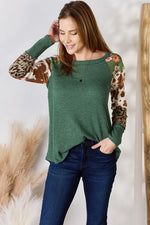 Cara Waffle-Knit Leopard Blouse