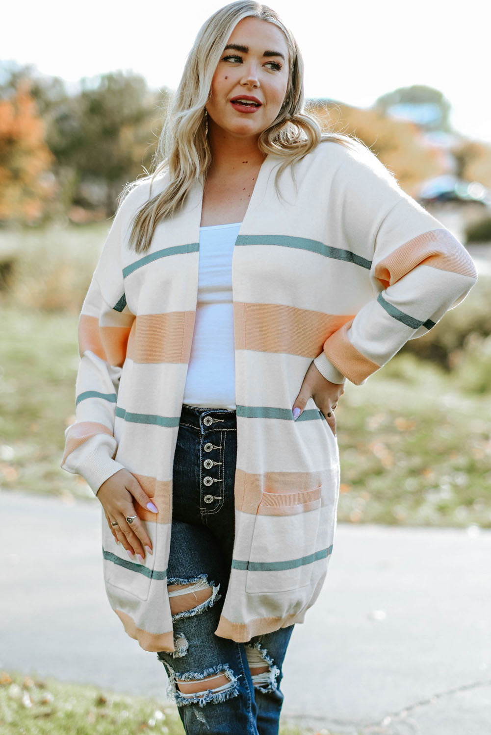 Elisa Plus Size Striped Cardigan