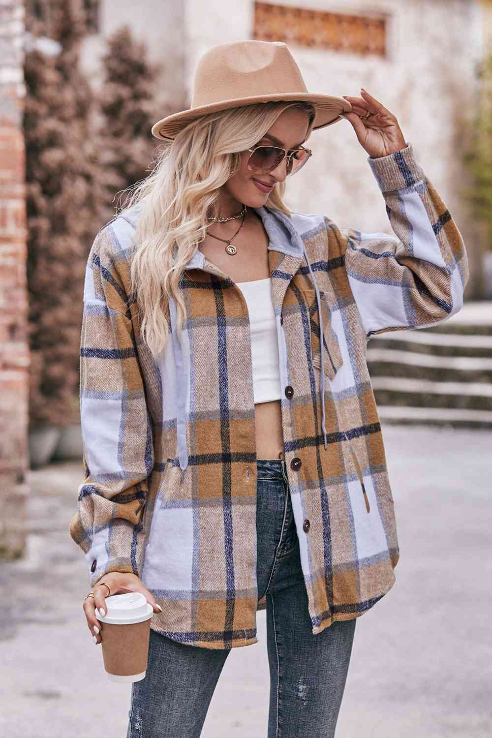 Ciara Plaid Dropped Shoulder Hooded Jacket