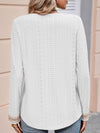 Contrast V-Neck Eyelet Long Sleeve Top