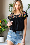 Fiona Embroidered Tie-Neck Tassel Blouse