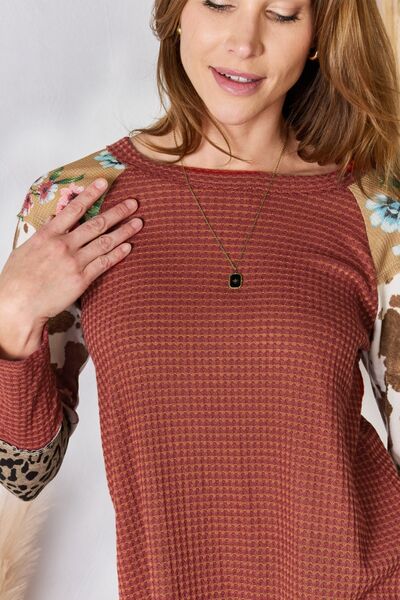 Lydia Leopard Waffle-Knit Blouse