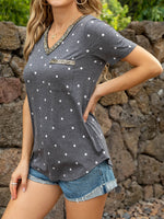 Glitter V-Neck Short Sleeve Tee Shirt