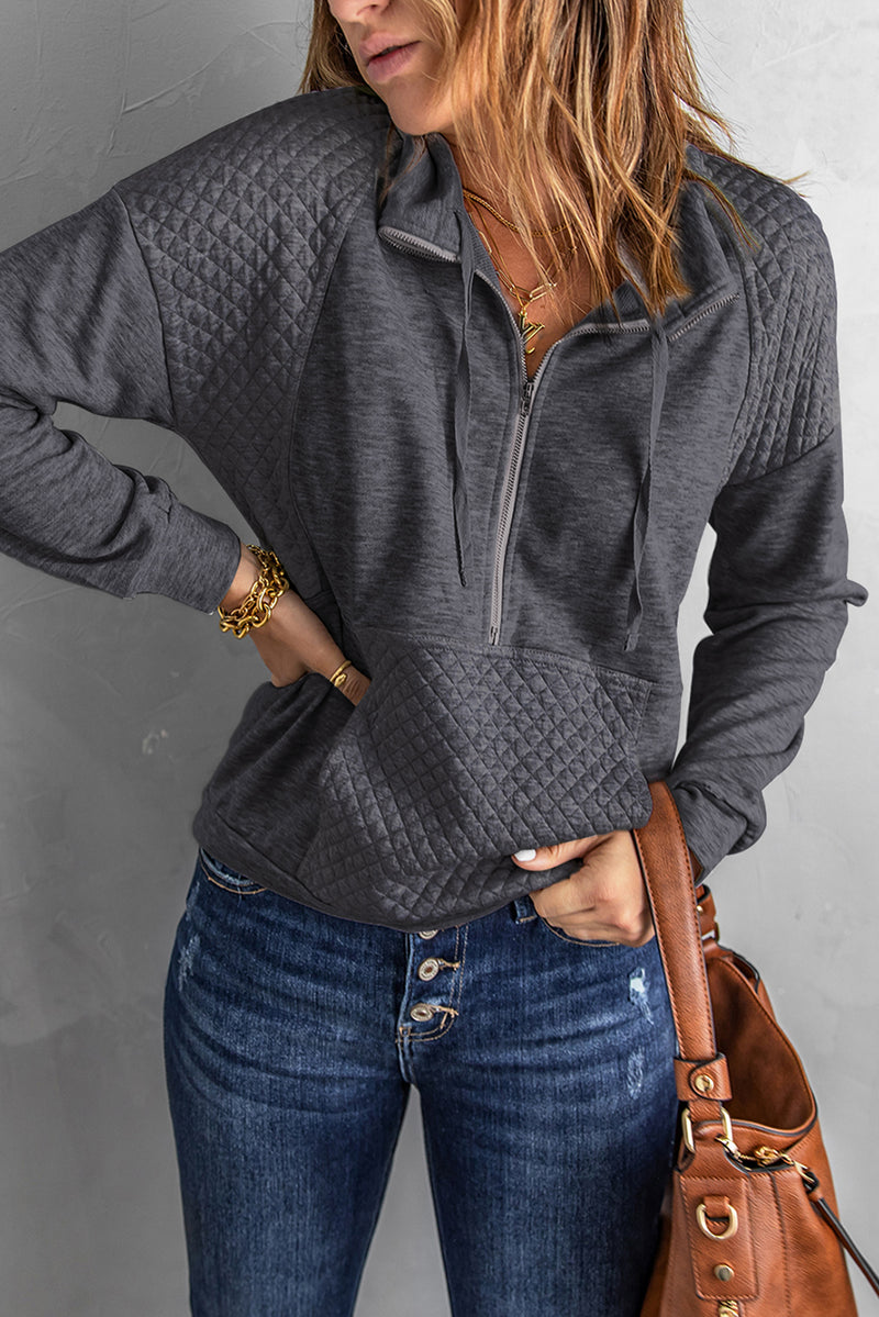 Quilted Half-Zip Sweatshirt with Pocket- Multiple Colors