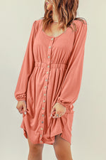 Button Down Long Sleeve Dress with Pockets- 3 Colors