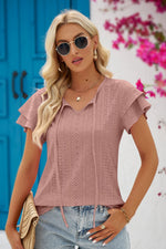 Riley Eyelet Tie-Neck Flutter Sleeve Blouse