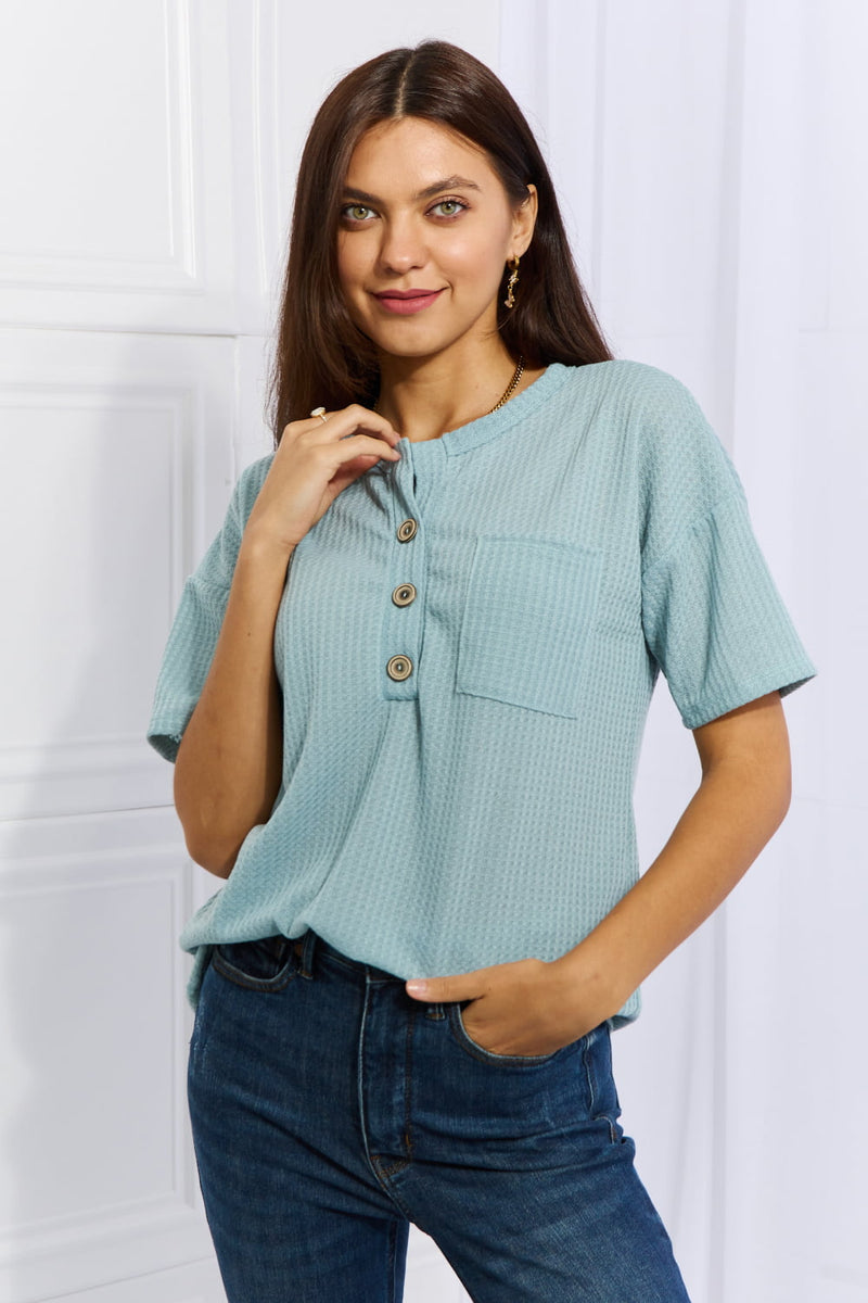 Made For You Waffle Top in Blue