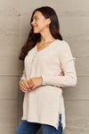 Madelyn Buttoned Dropped Shoulder Raw Hem Sweater