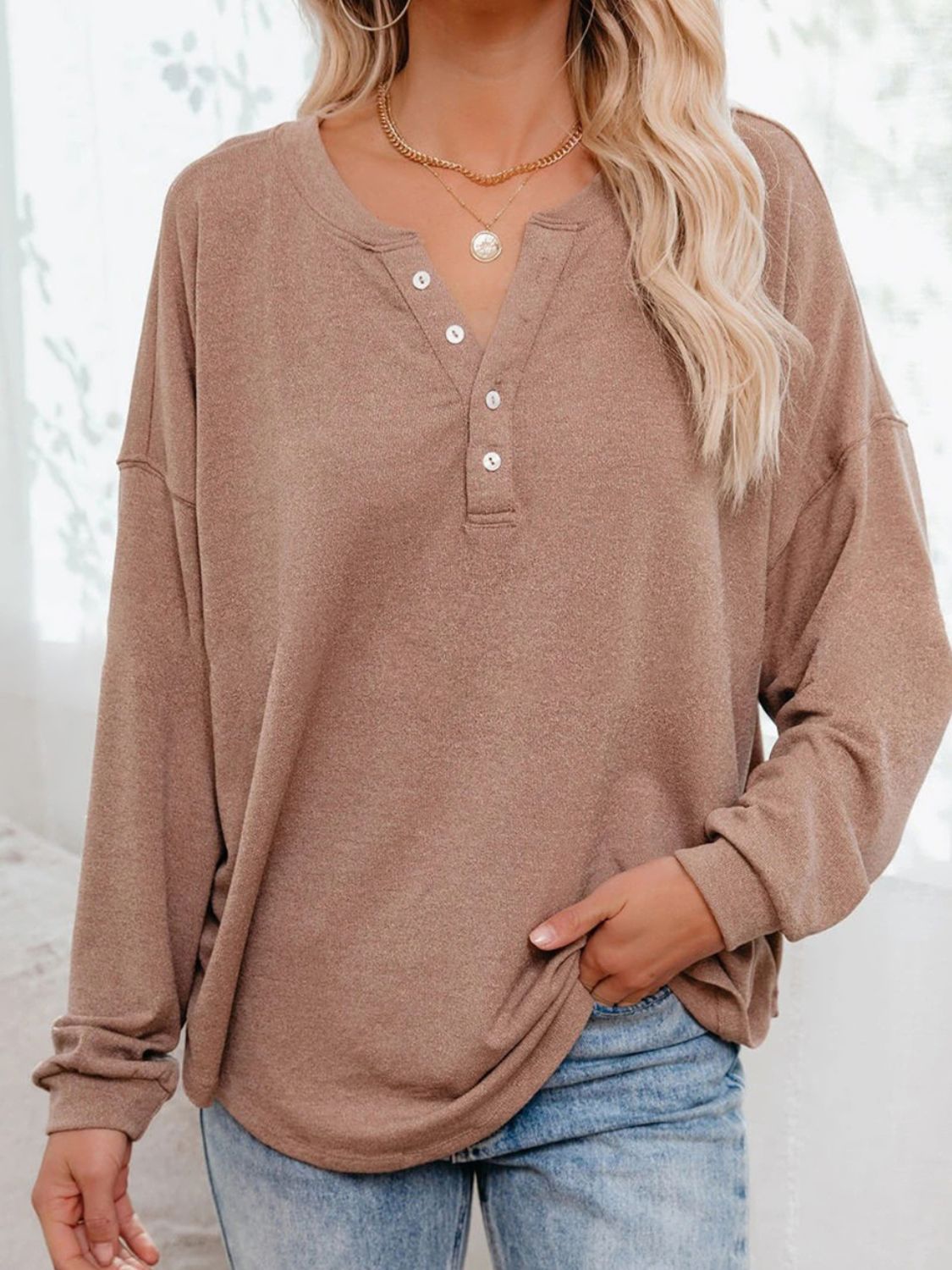 Janelle Buttoned Drop Shoulder Top