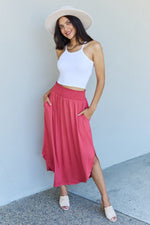 High Waist Scoop Hem Maxi Skirt in Hot Pink