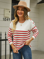 Ava Button Shoulder Striped Sweater