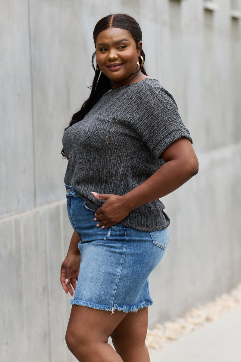 Chunky Knit Short Sleeve Top in Gray