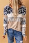 Leopard Color Block Drop Shoulder Top