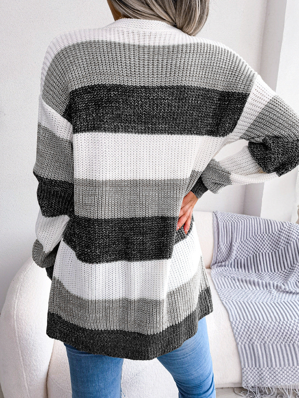 Rebecca Striped Rib-Knit Cardigan