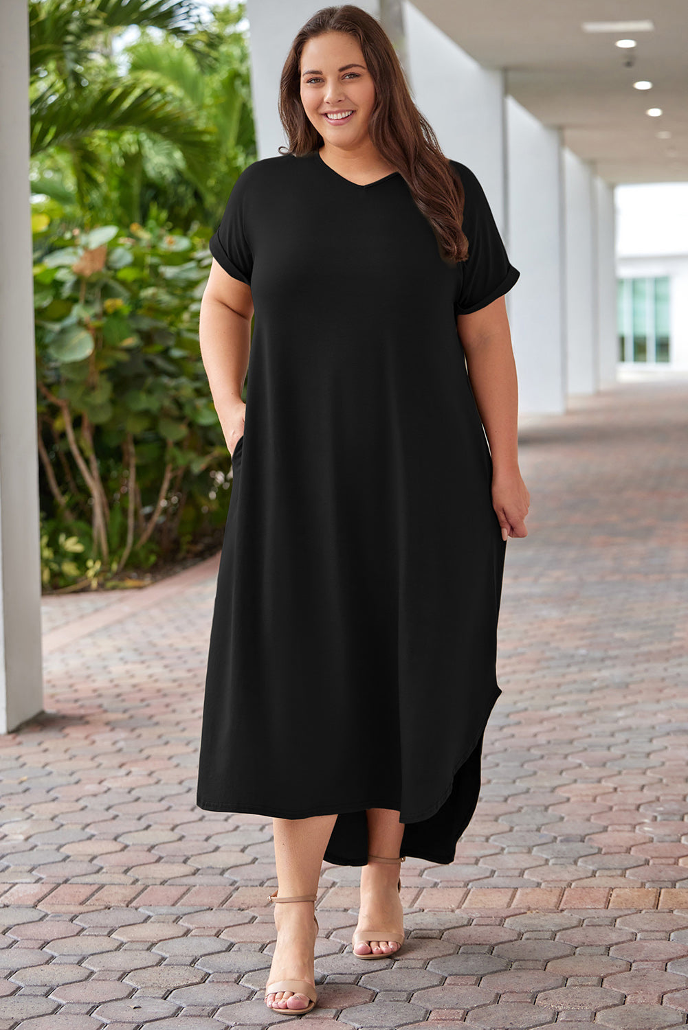 Veronica Plus Size V-Neck Maxi Dress