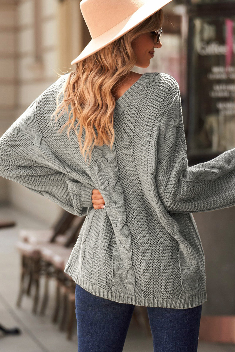 Jillian Cable Knit V-Neck Sweater