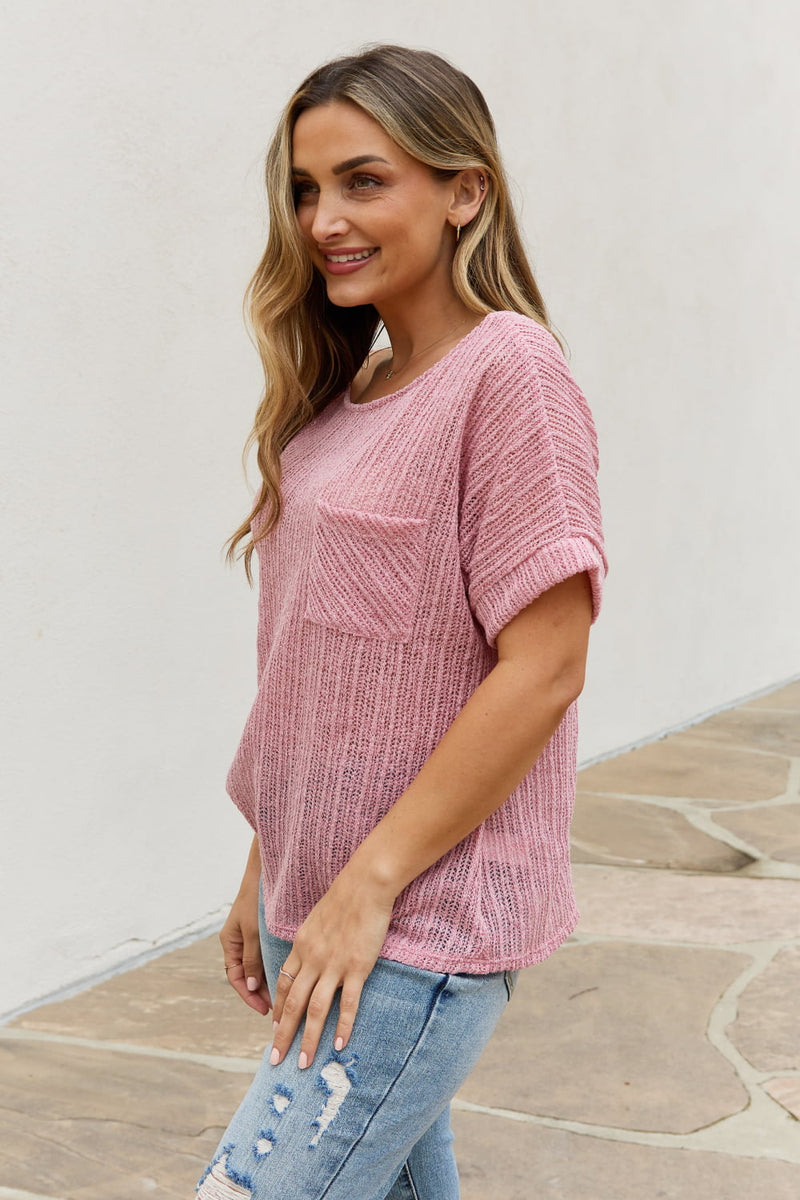 Chunky Knit Short Sleeve Top in Mauve