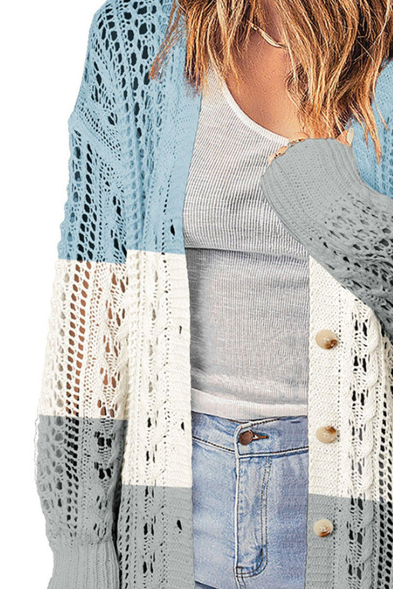 Evenly Openwork Ribbed Cuff Longline Cardigan