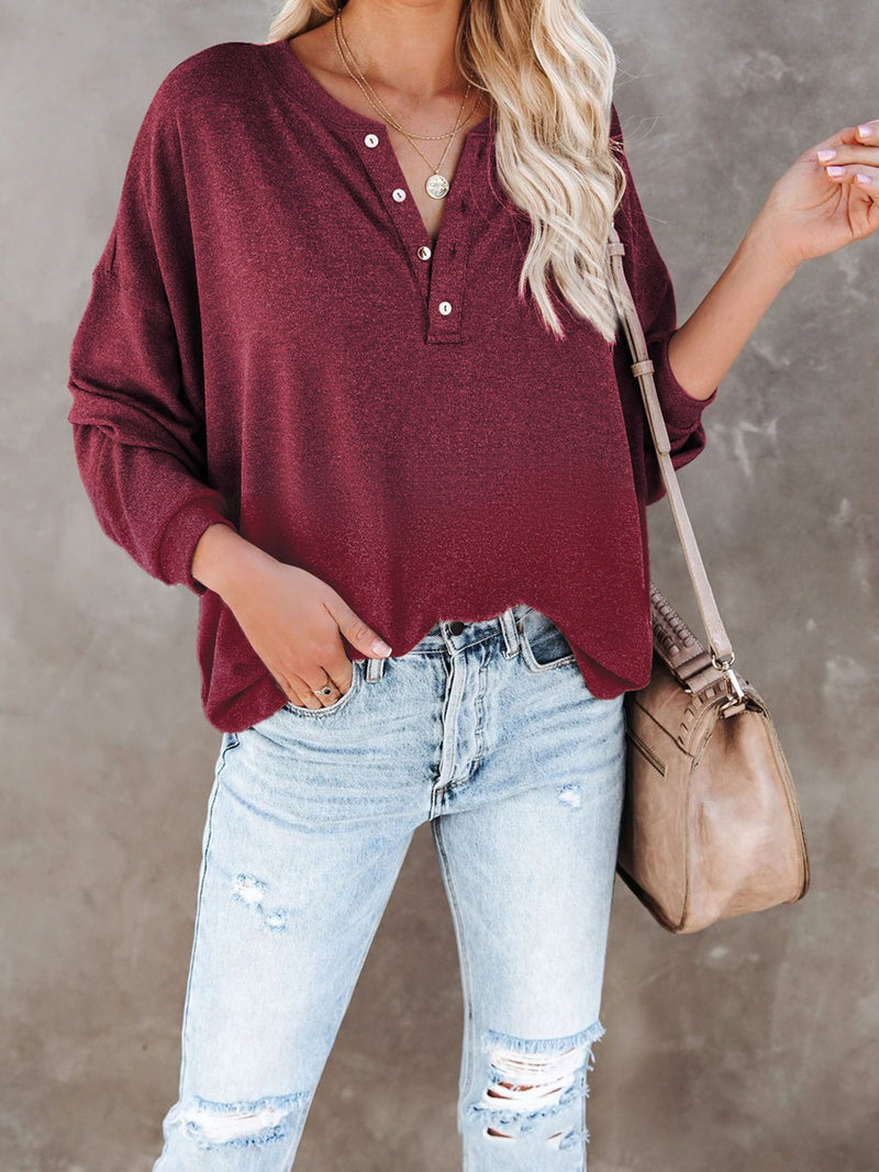 Janelle Buttoned Drop Shoulder Top