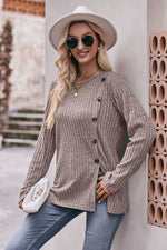 Desiree Ribbed Buttoned Long Sleeve Tee