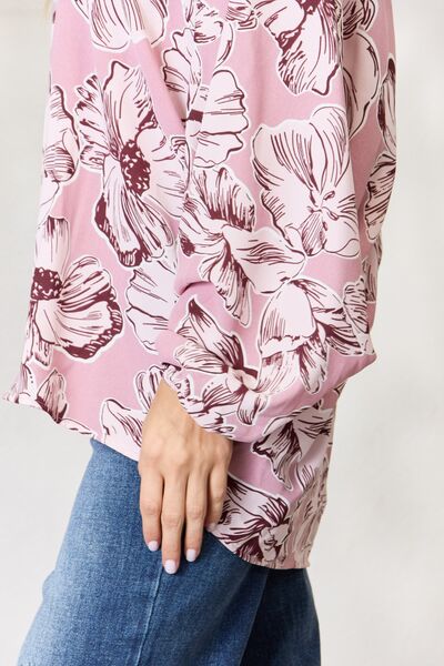 Floral V-Neck Balloon Sleeve Blouse