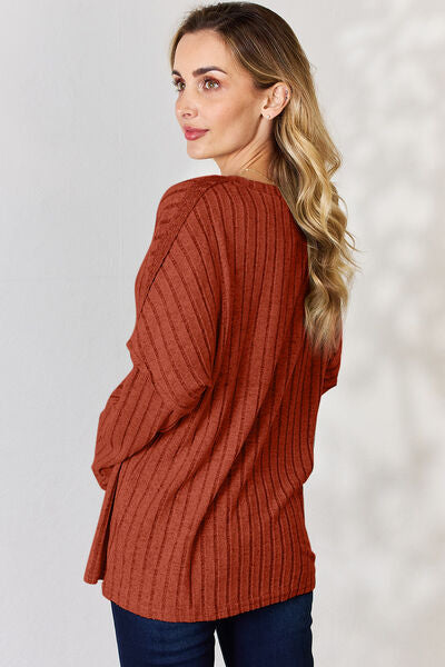 Lucy Ribbed Half Button Long Sleeve