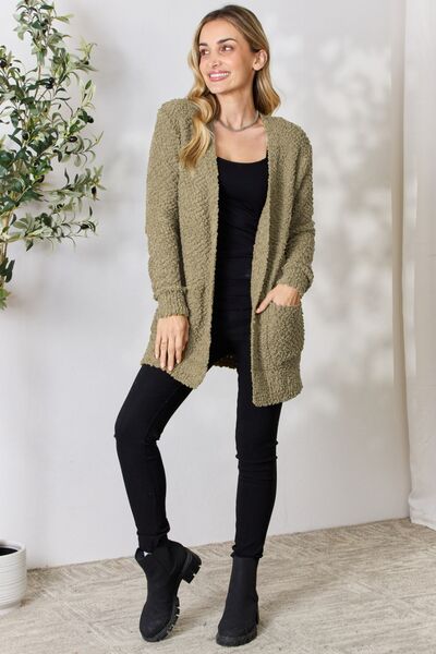 Falling For You Popcorn Cardigan in Olive