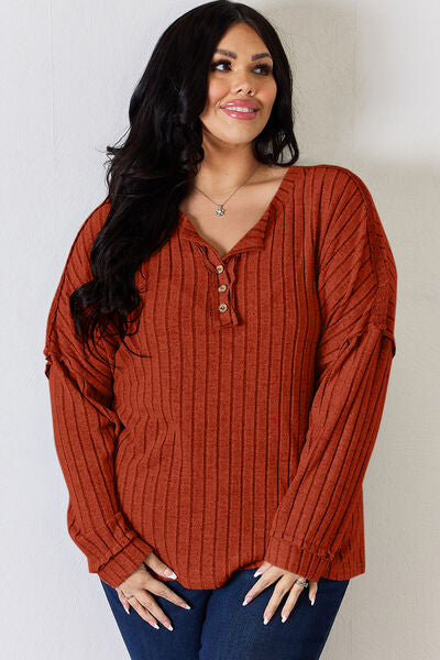 Lucy Ribbed Half Button Long Sleeve