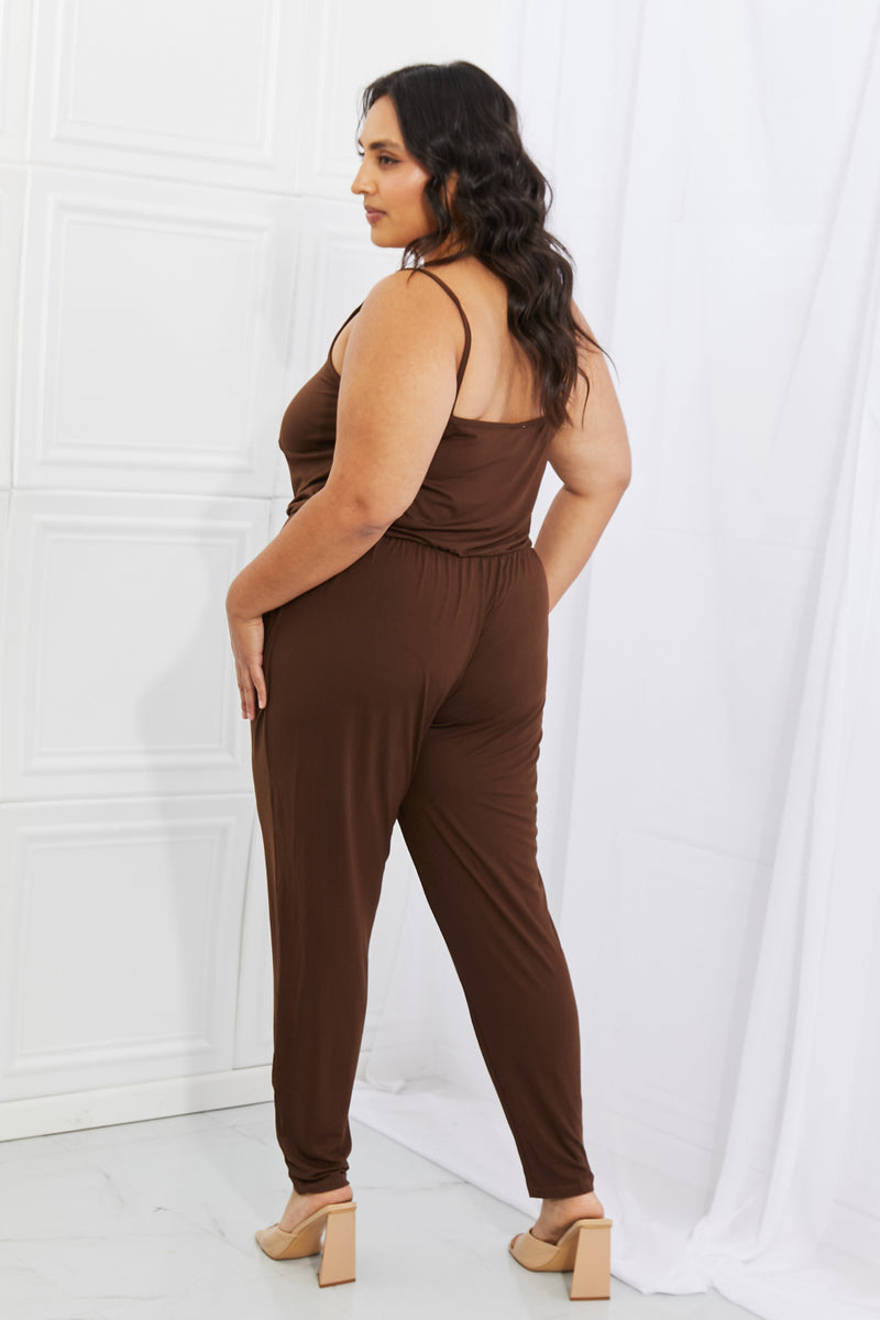 Comfy Casual Elastic Waistband Jumpsuit in Chocolate