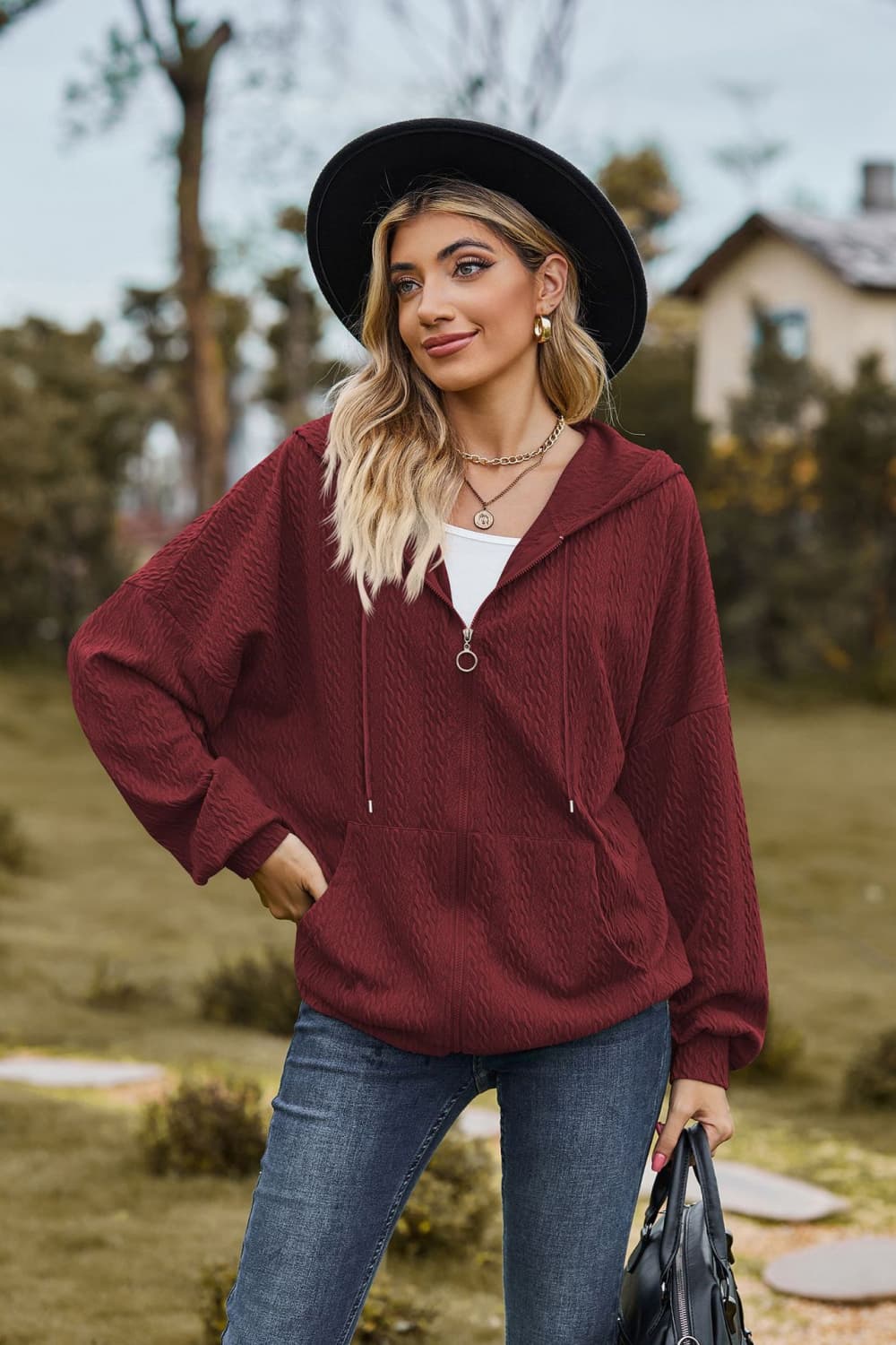 Callie Cable-Knit Hooded Jacket