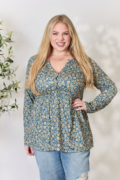 Katalina Floral Half Button Blouse