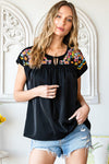 Fiona Embroidered Tie-Neck Tassel Blouse