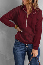 Quilted Half-Zip Sweatshirt with Pocket- Multiple Colors