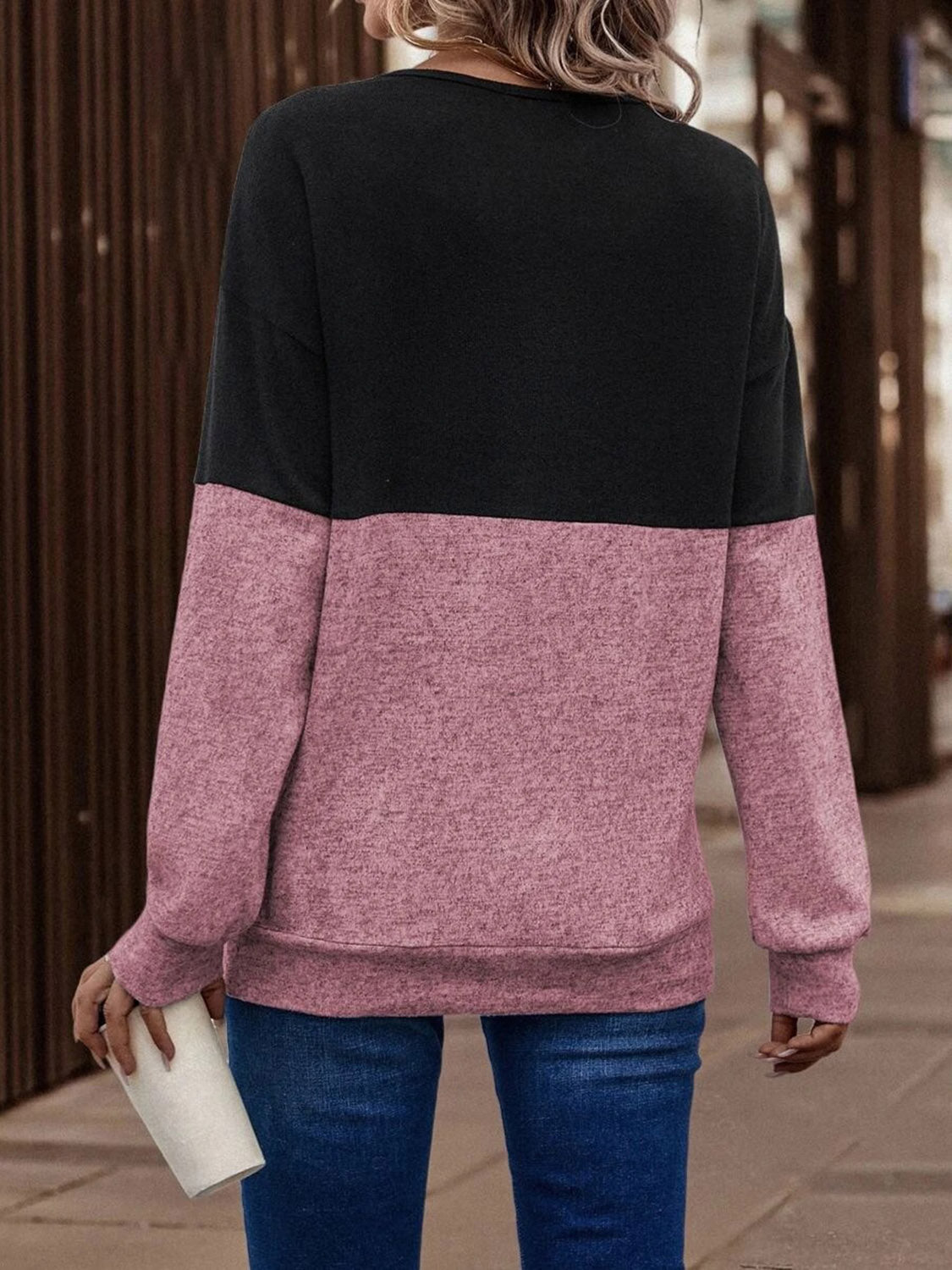 Melinda Two-Tone Crisscross Sweatshirt