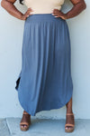 High Waist Scoop Hem Maxi Skirt in Dusty Blue